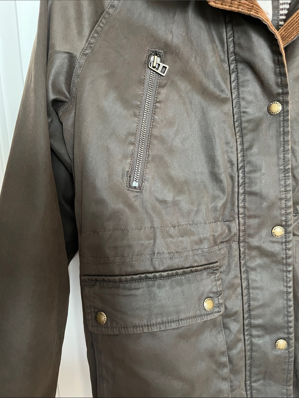 Fat Face Dark Brown Waxed Field Jacket with Tan Corduroy Trim - Picture 3 of 6